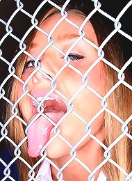 Hot teen strips naked on the high school fence and pounded hard against in these parking lot fuck pics